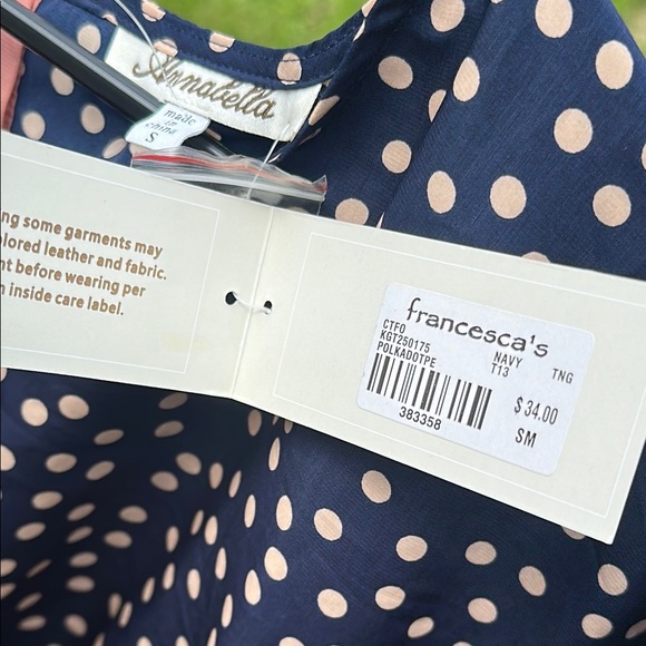 Annabella by Francesca’s Navy & White Polka Dot Peplum Blouse Women's Small NWT - Picture 10 of 16